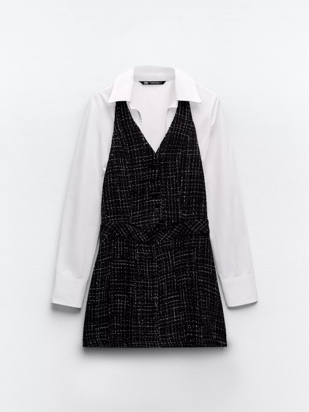 Zara Black & White Tweed-Look Mini Dress